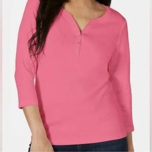🆕 Karen Scott Essentials Rose Glow Pink Cotton Top Large 🆕